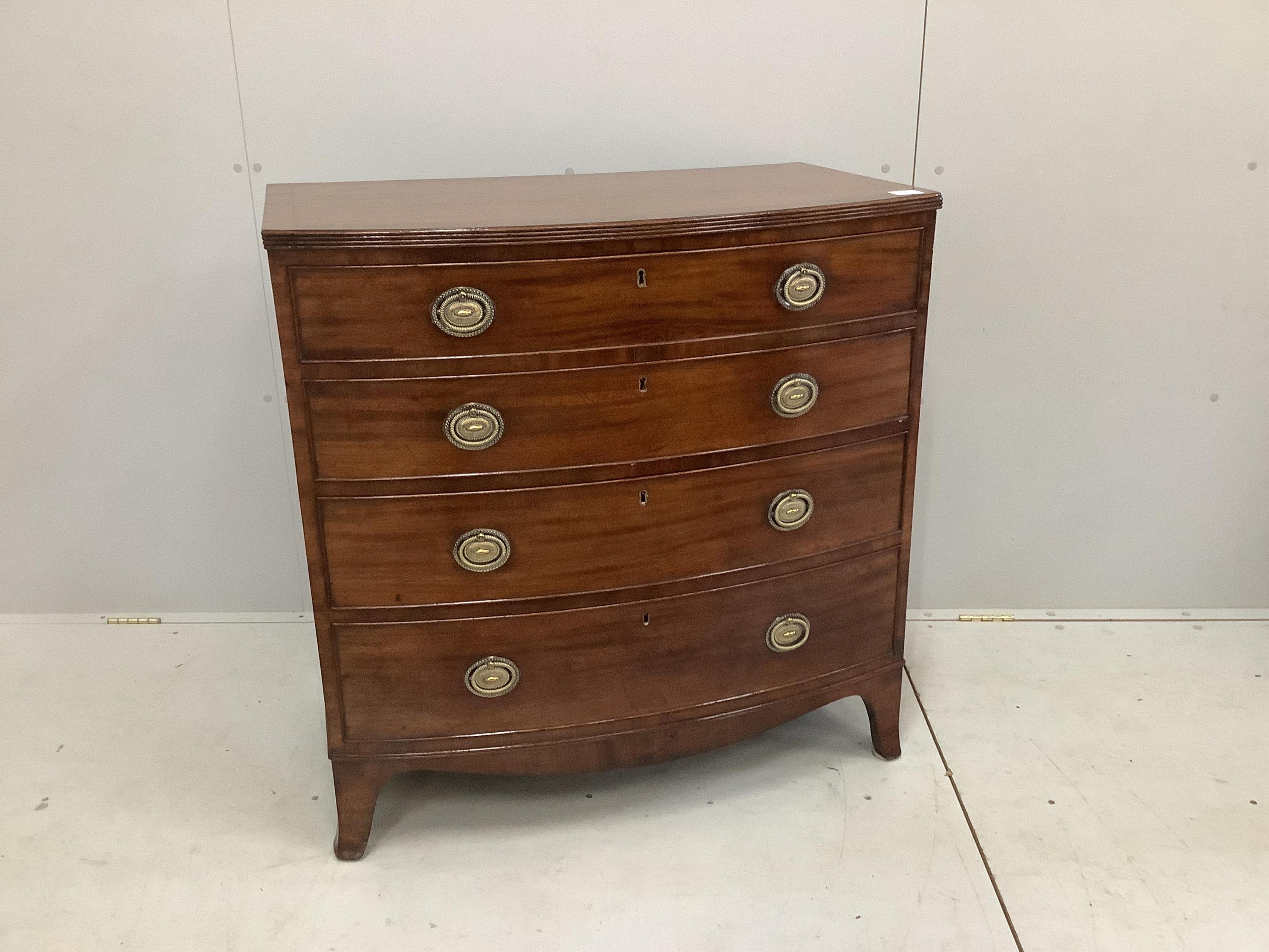 A Regency mahogany bowfront chest of drawers, width 91cm, depth 51cm, height 91cm. Condition - good